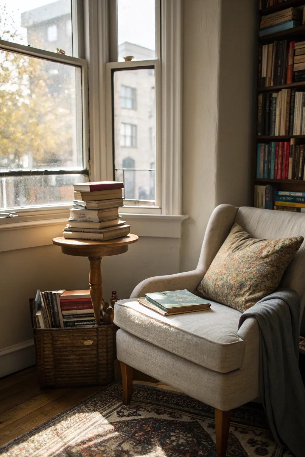 A reading nook provides a peaceful escape within your home.