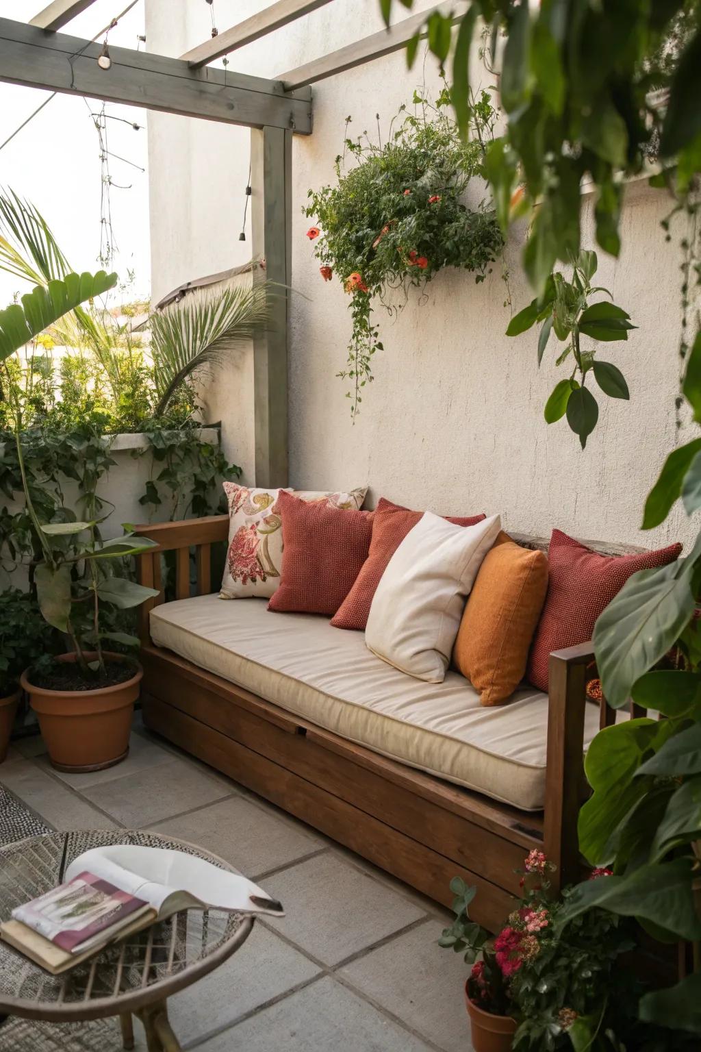 A corner seat provides a tranquil haven for relaxation.
