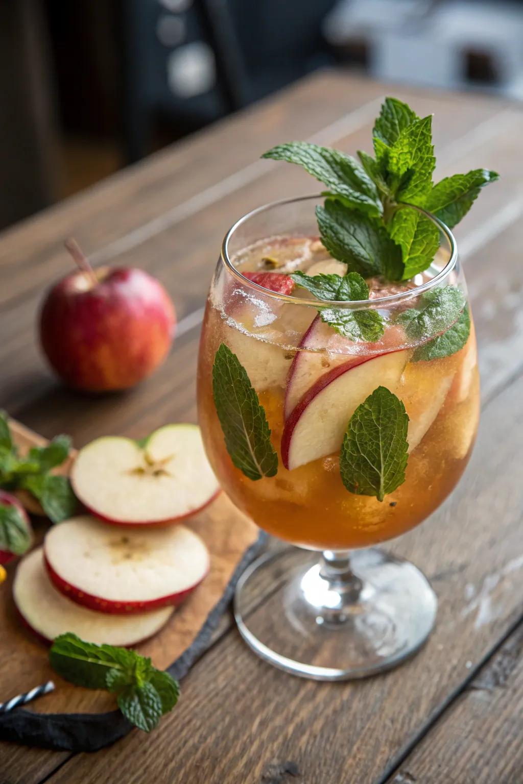 Mint foliage contributes a revitalizing accent to apple cider punch.