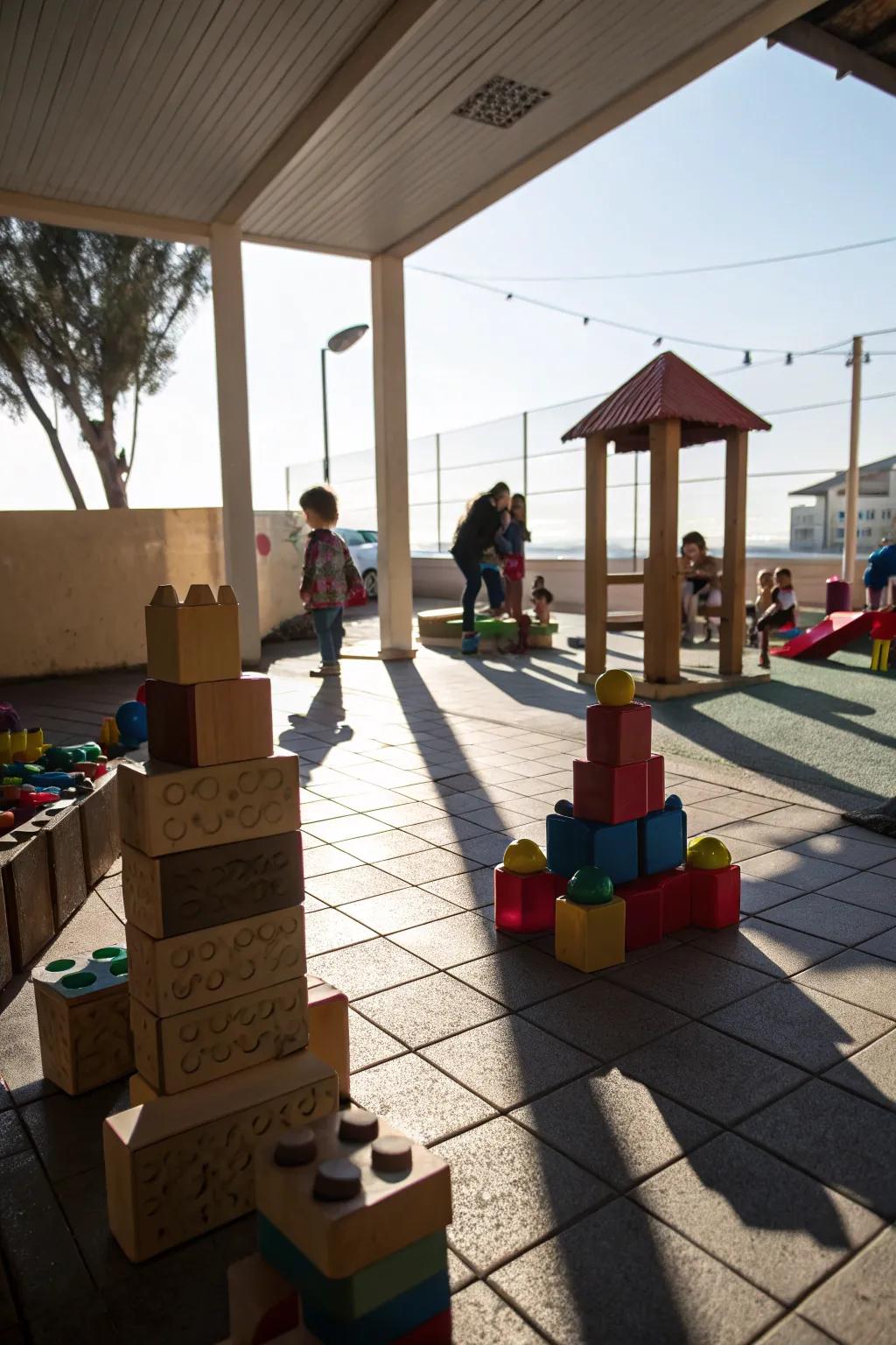 Exploring light and shadows through block play.