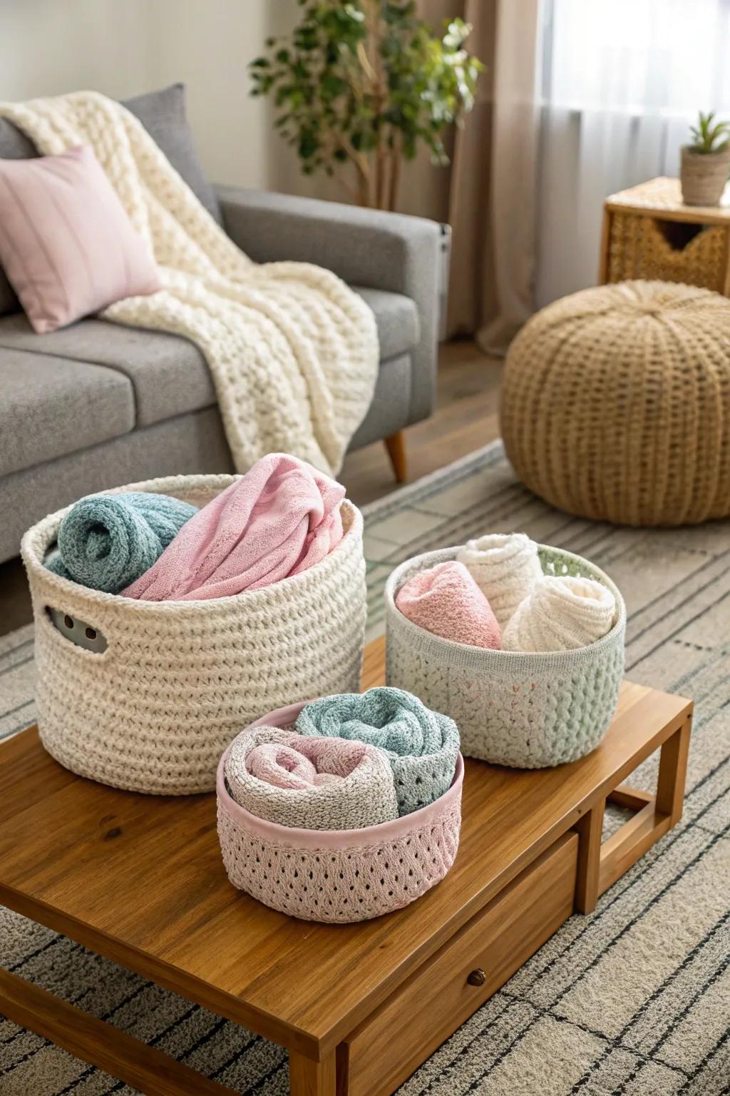 Handcrafted baskets combining function and aesthetics.