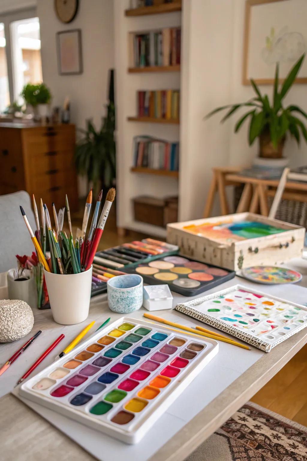 A themed artwork supplies table equipped for creative exploration.