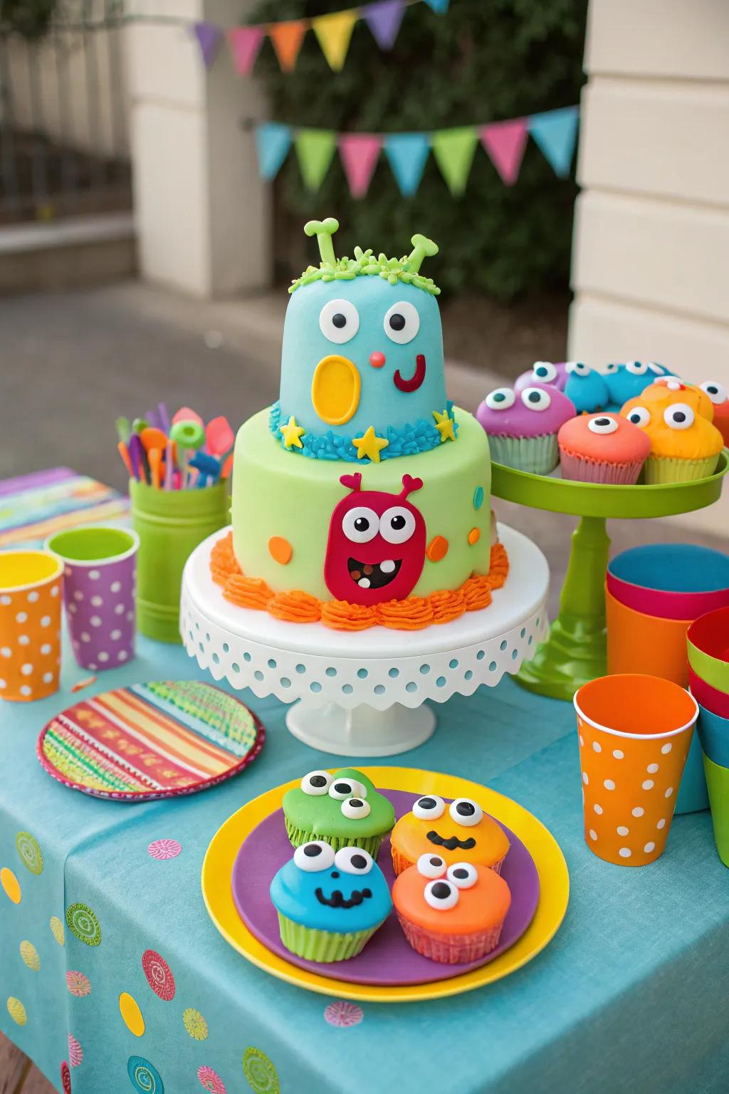 A creature-inspired cake featuring endearing and colorful decorations.