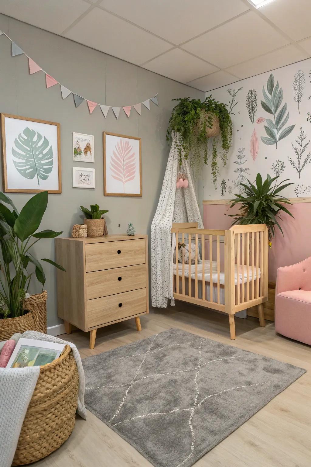 Nature-inspired ornaments append a rejuvenating nuance to the nursery.