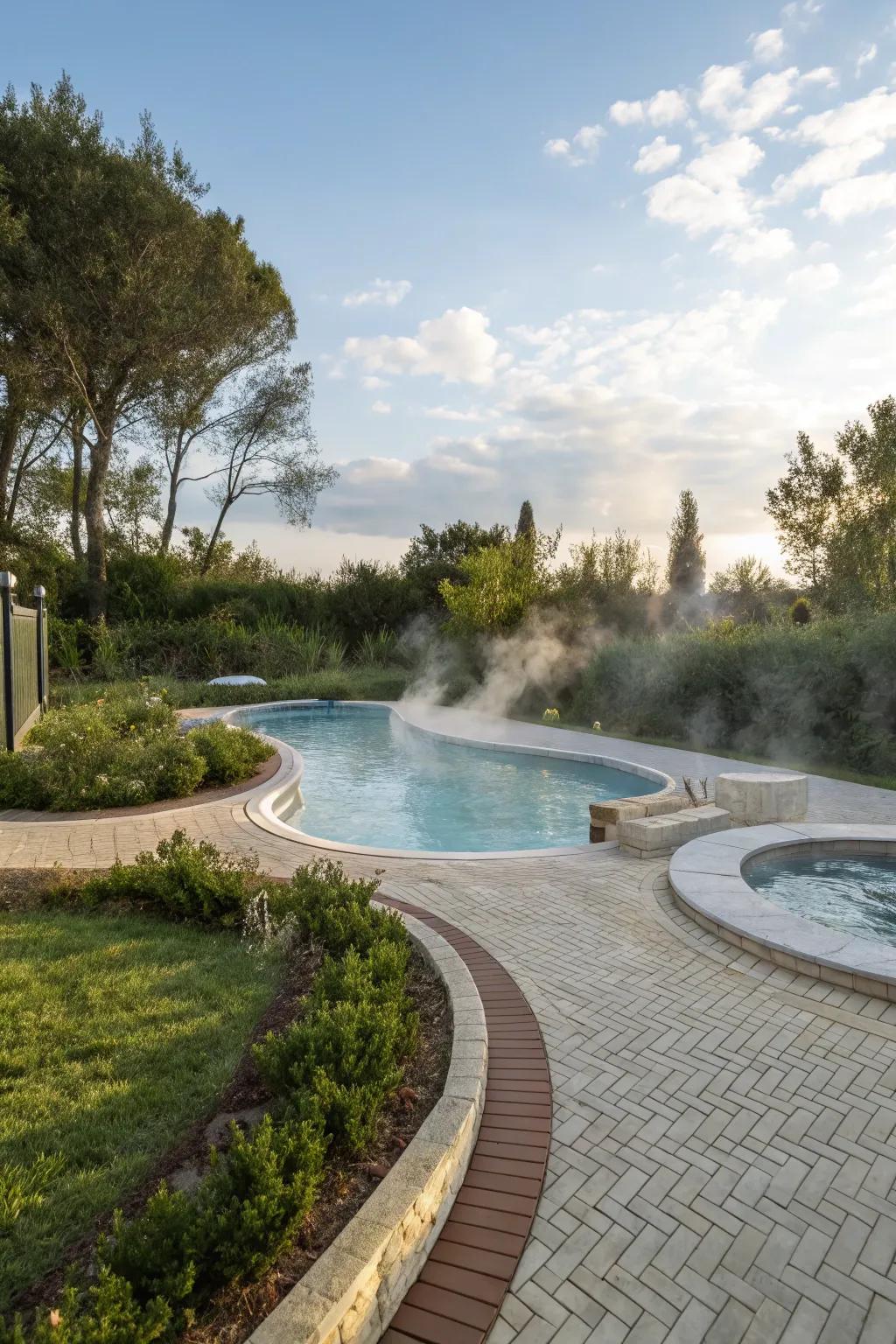 An integrated spa delivers leisure and visual allure.
