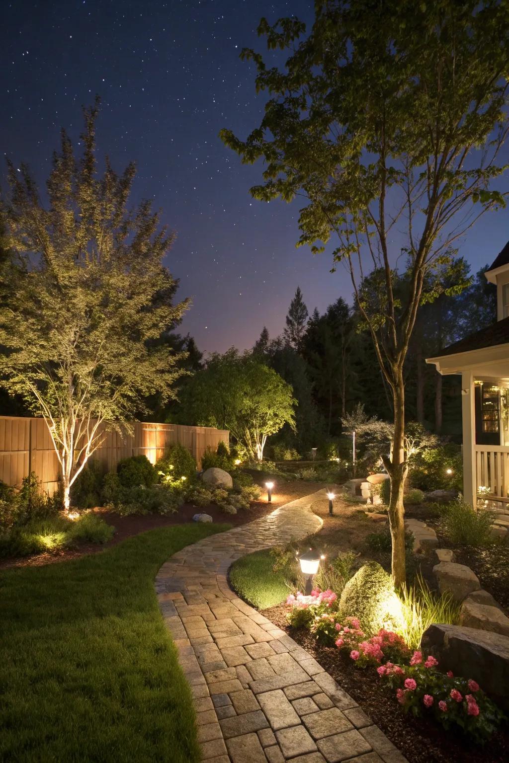 Spotlight illumination introduces drama and highlights your backyard's most remarkable features.