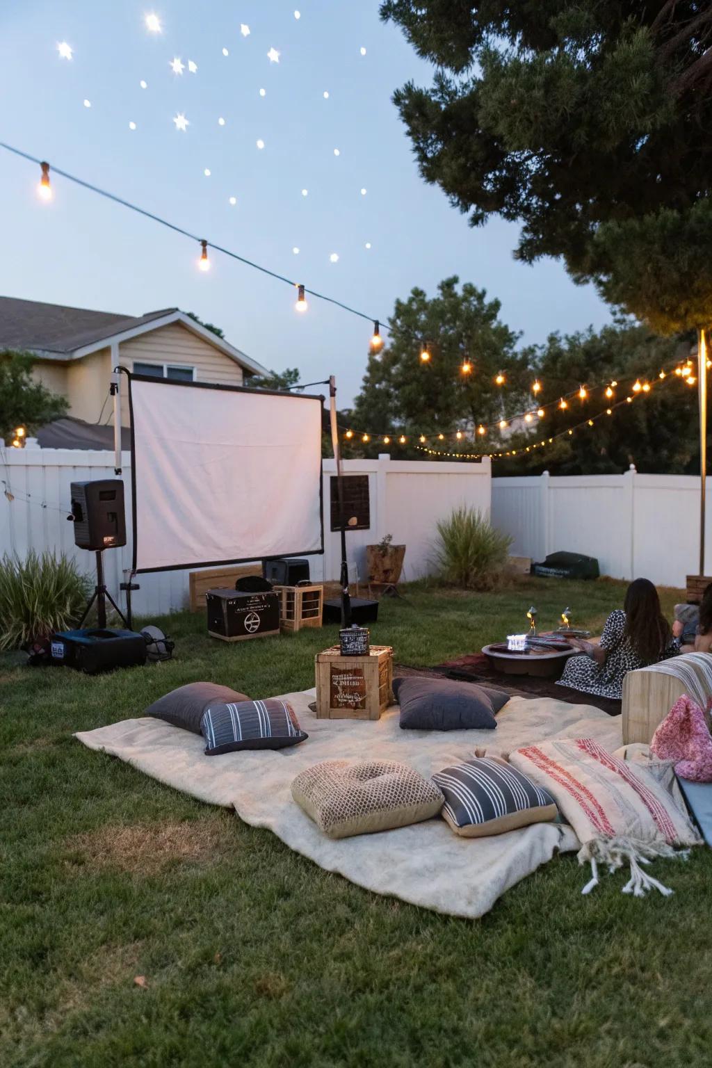 Background music creates the mood before the movie starts.