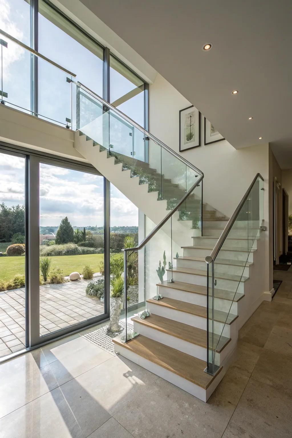 Refined and modern with transparent screen banisters.
