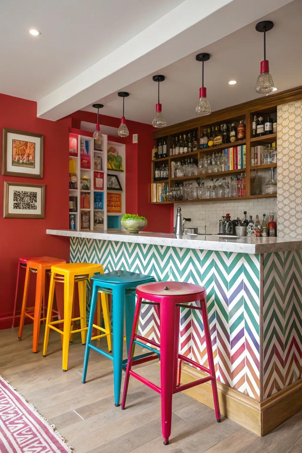 A splash of color introduces personality and vibrancy to your bar.