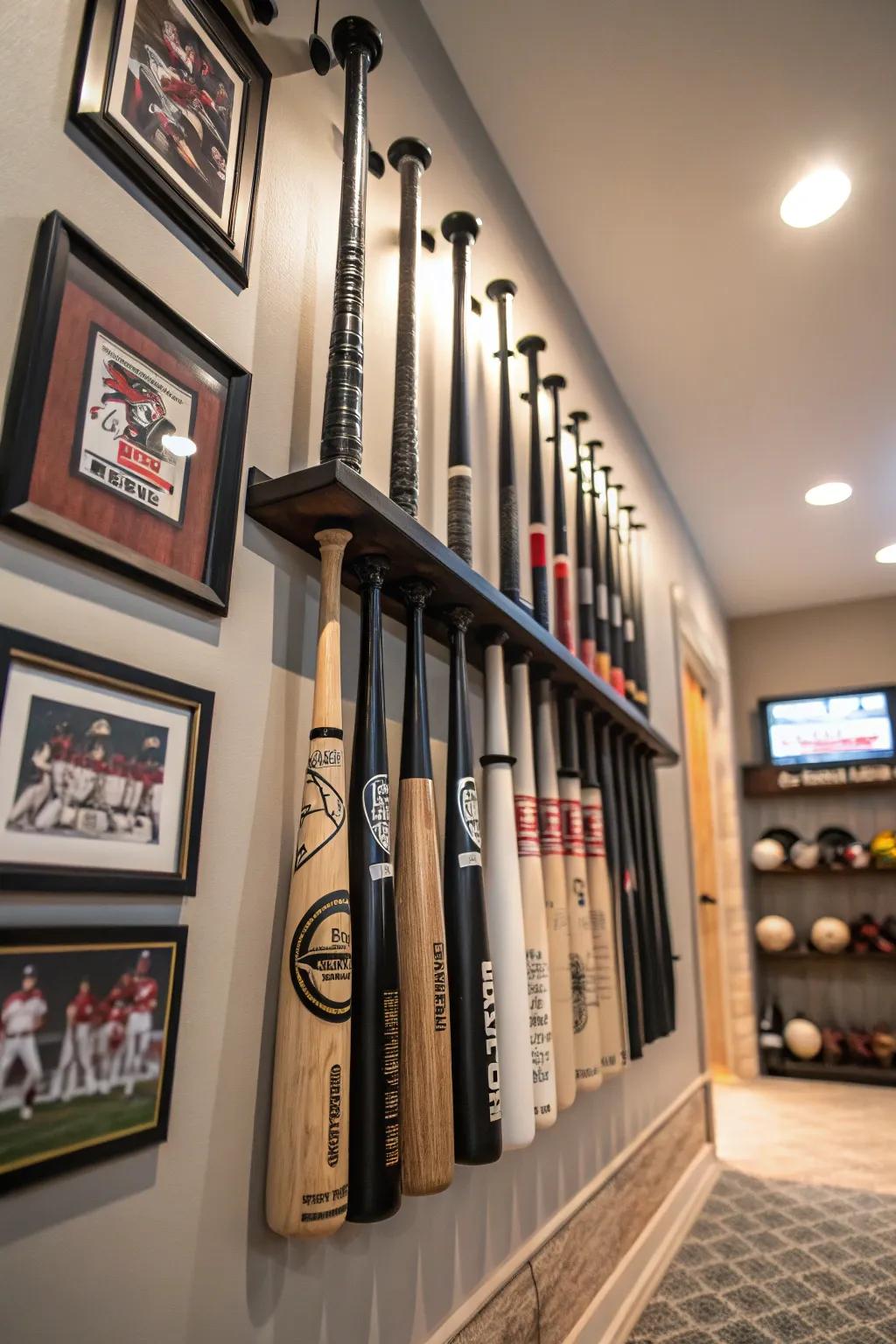 Bat racks provide a resourceful and organized approach to highlight sports gear.
