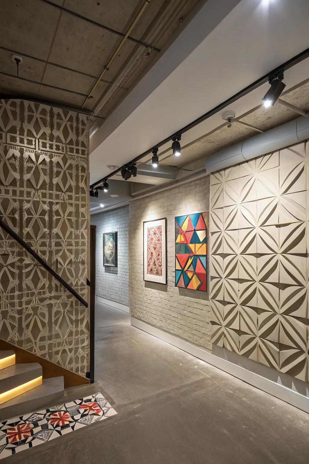 Patterned geometry adds visual intrigue.