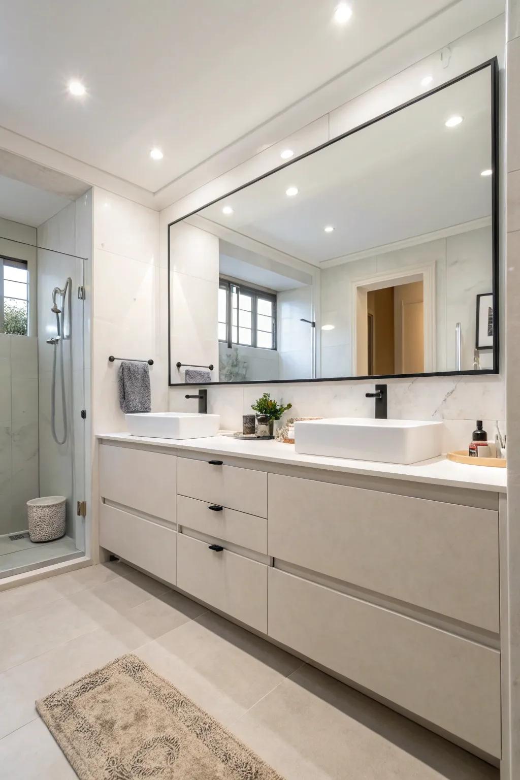 Handle-free storage units amplify modern aesthetics by means of their minimalist design.