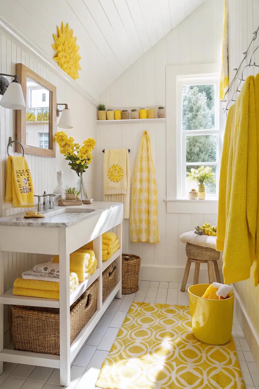 Sunlit gold accents deliver warmth and cheer to your bathroom.