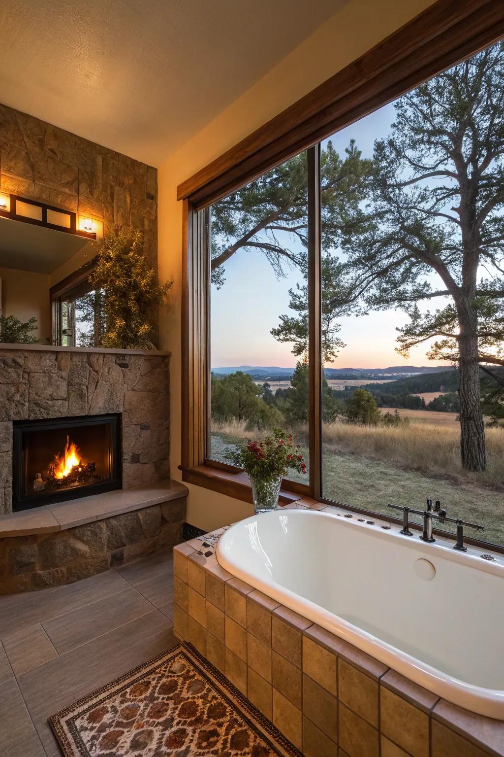 A hearth delivering warmth and a captivating view.