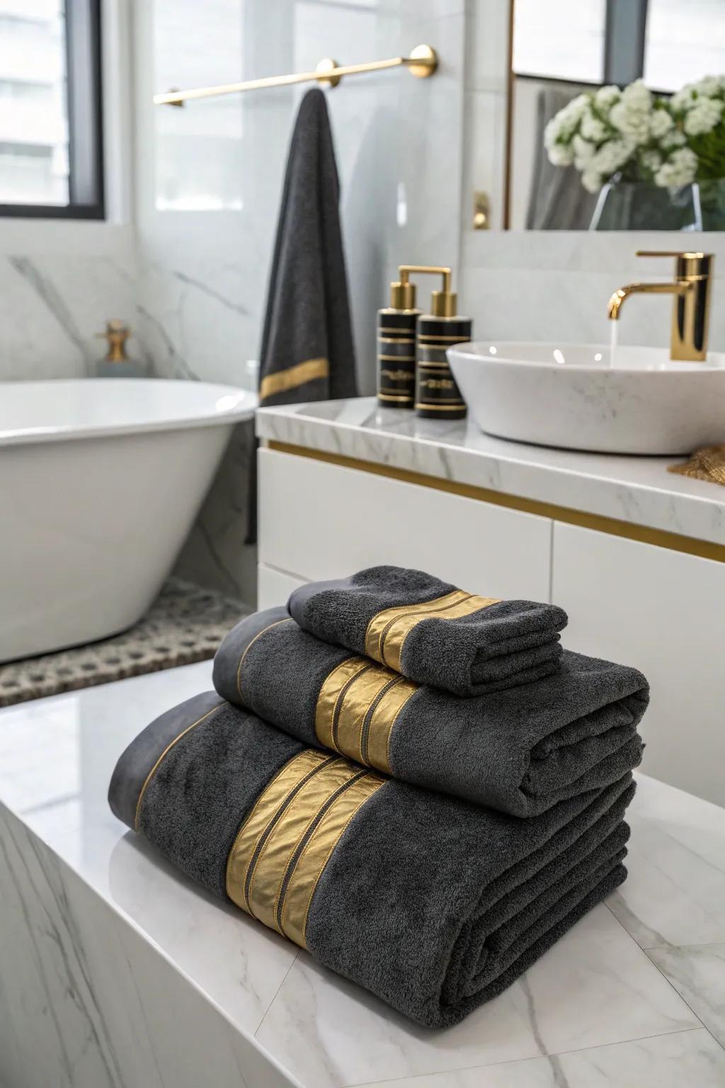 Charcoal and auric textiles append a chic, modern twist.