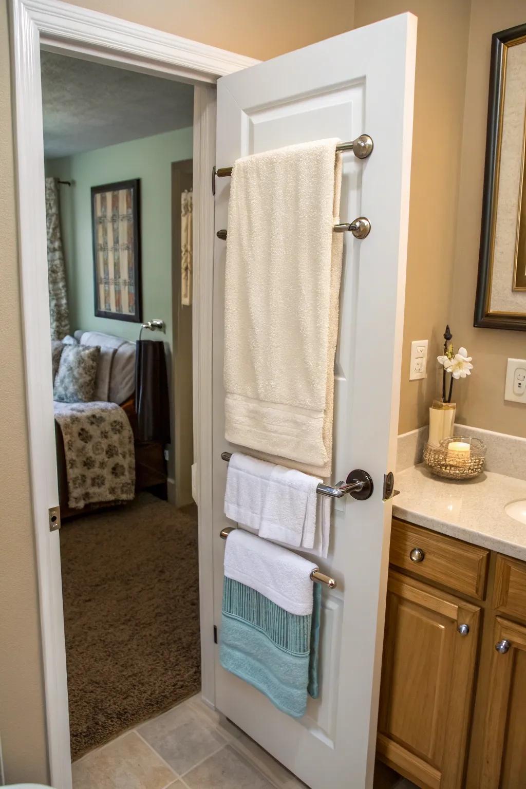 Over-the-door racks leverage often overlooked area effectively.