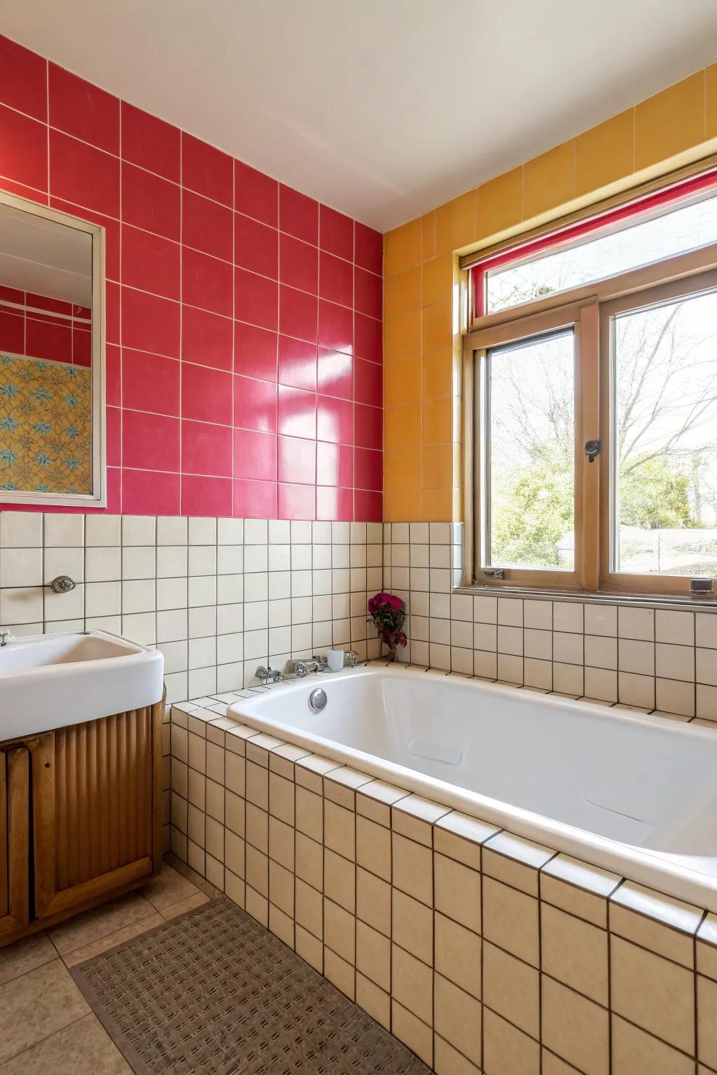 A burst of color elevates the vibe of this bathroom.