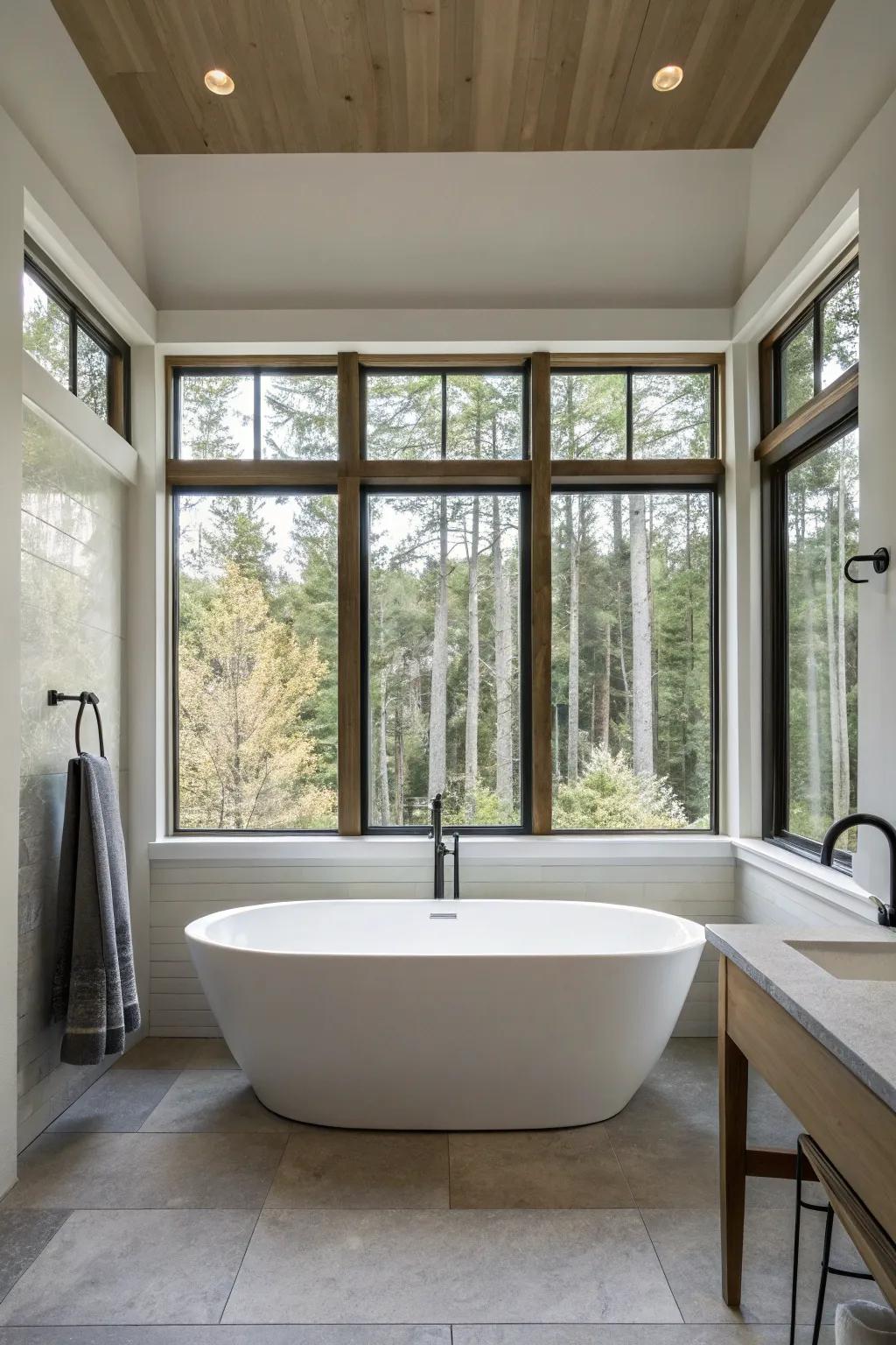 Narrow extended panes create a capacious feel.