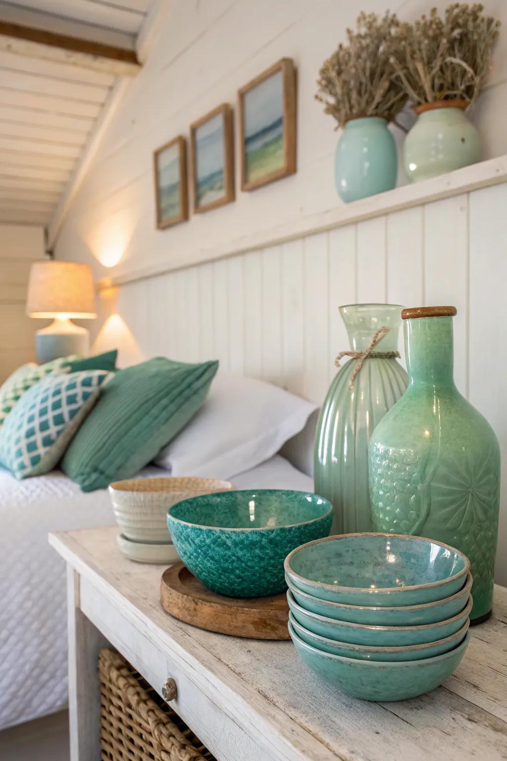 Sea shard accents add a hint of beachside elegance.