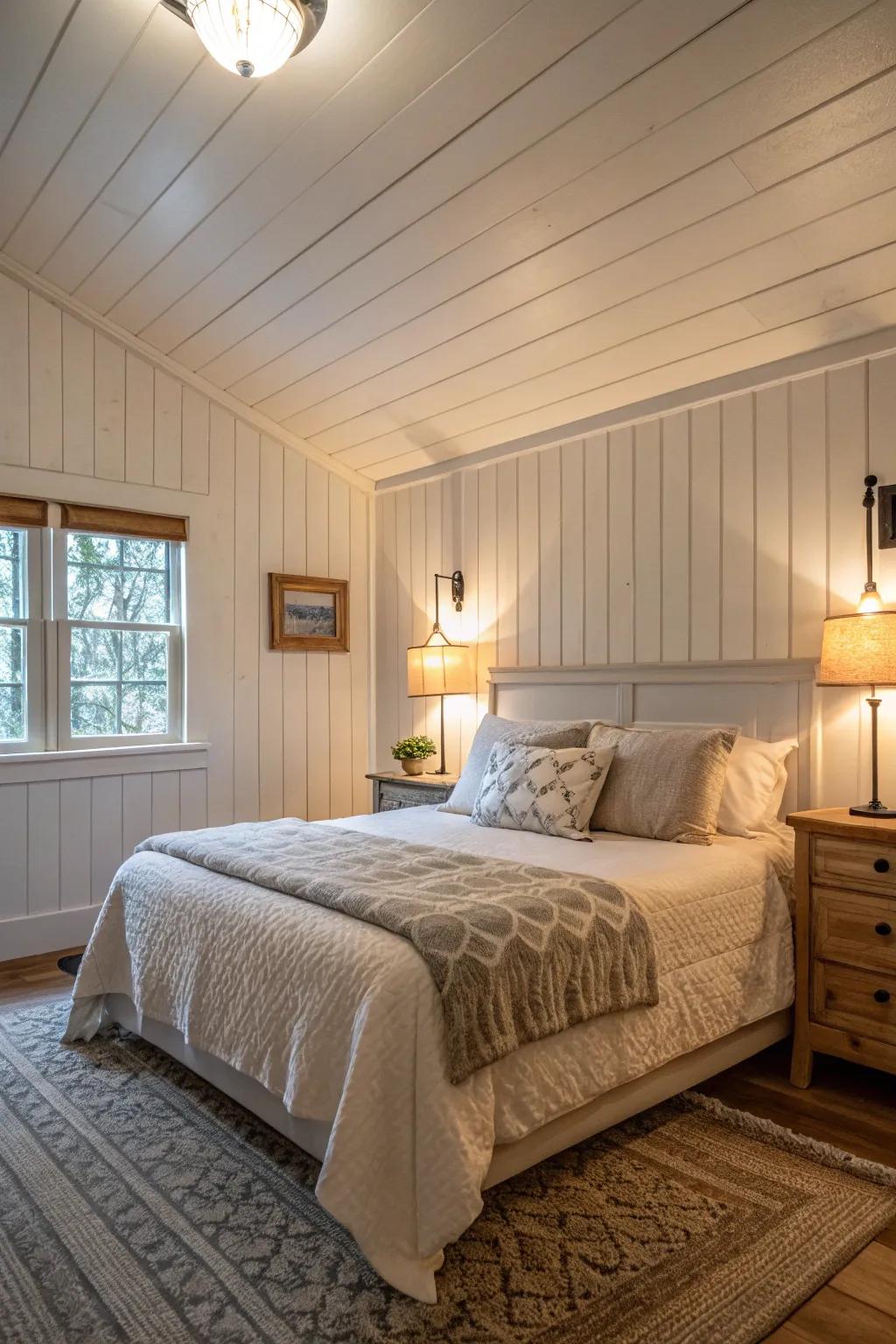 Wall panel walls create a peaceful bedroom retreat.