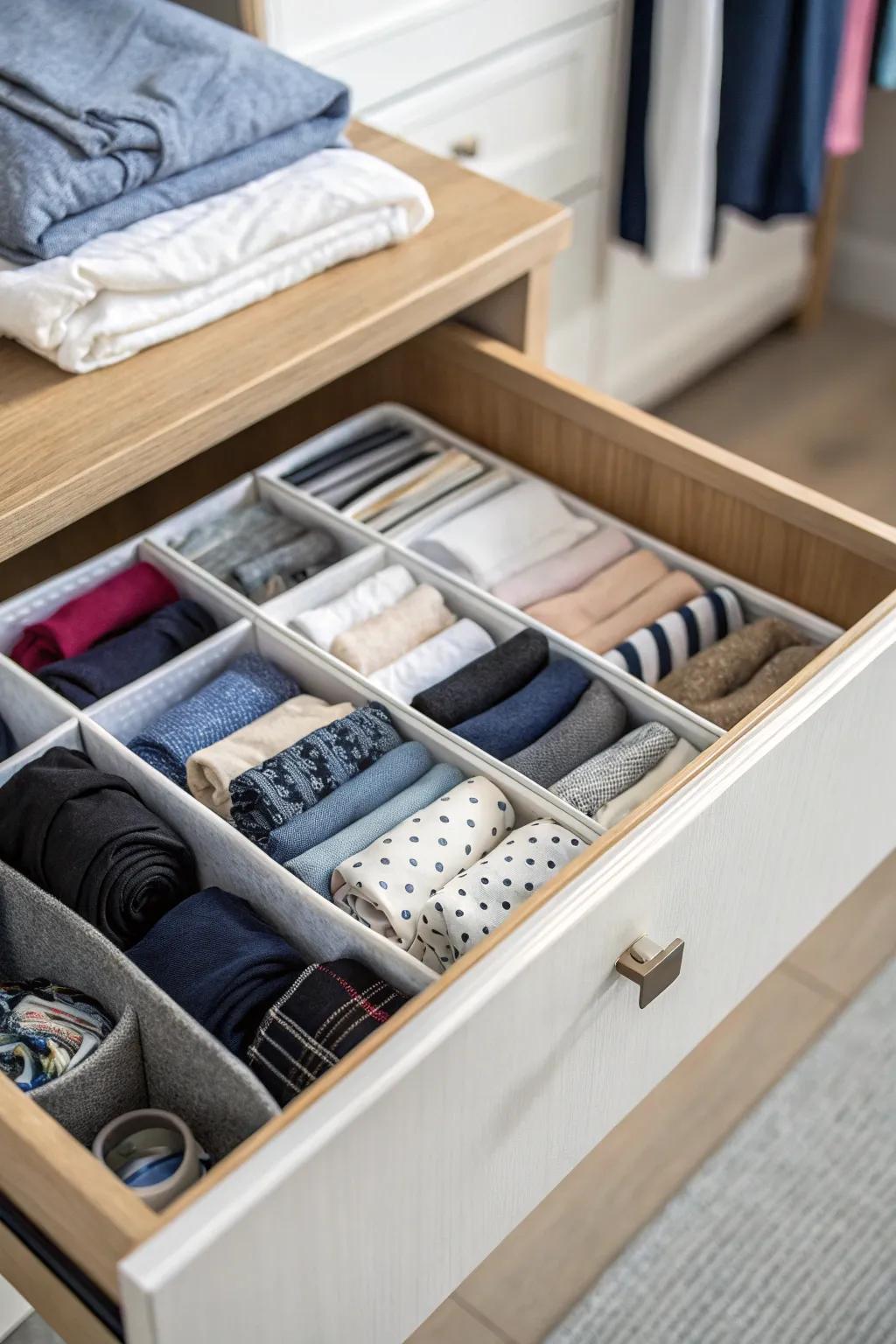 Keep your drawers in order with smart dividers for clothing.