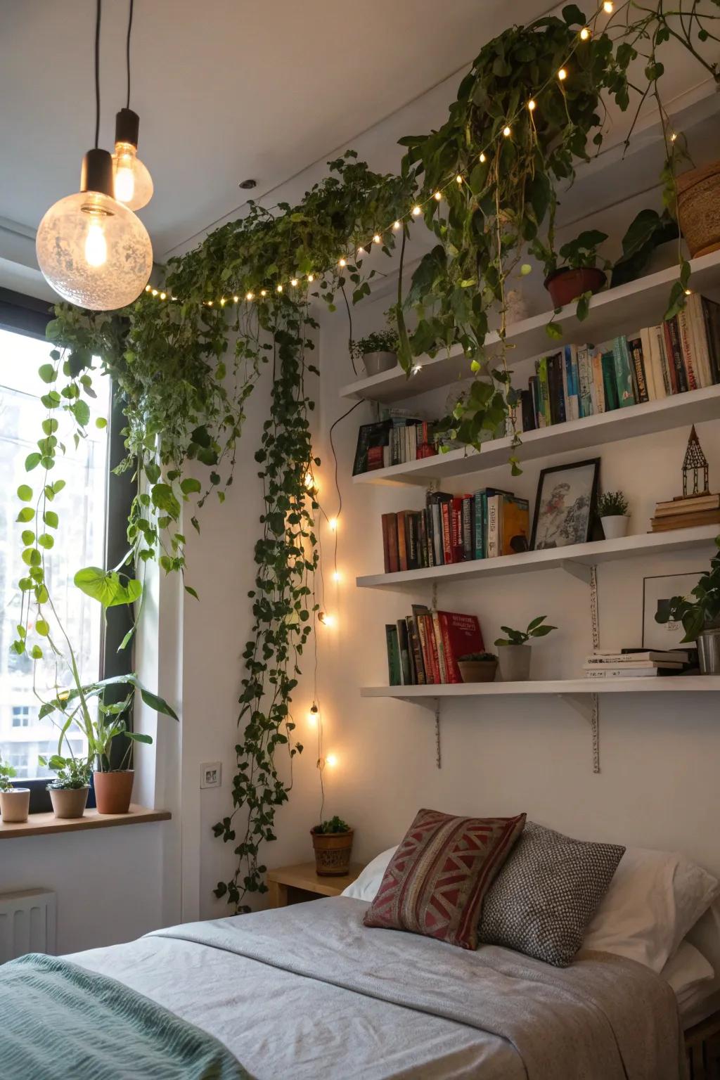 Capitalizing on overhead space introduces a dimensional aspect to bedroom aesthetics.