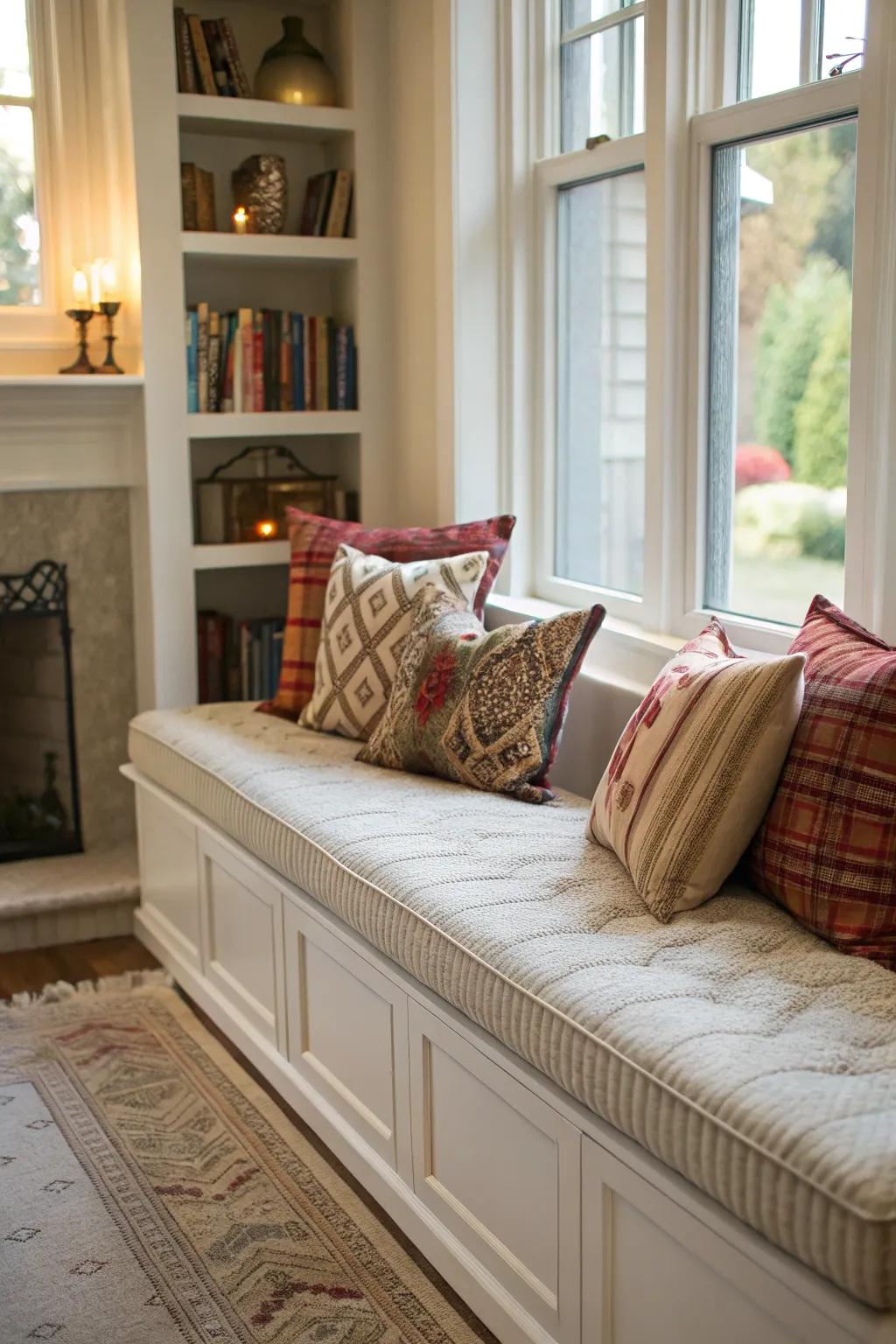 Scatter pillows add charm and comfort to any bench arrangement.