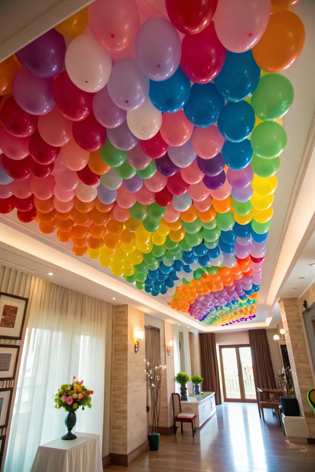 A balloon-blanketed ceiling is a spectacle.