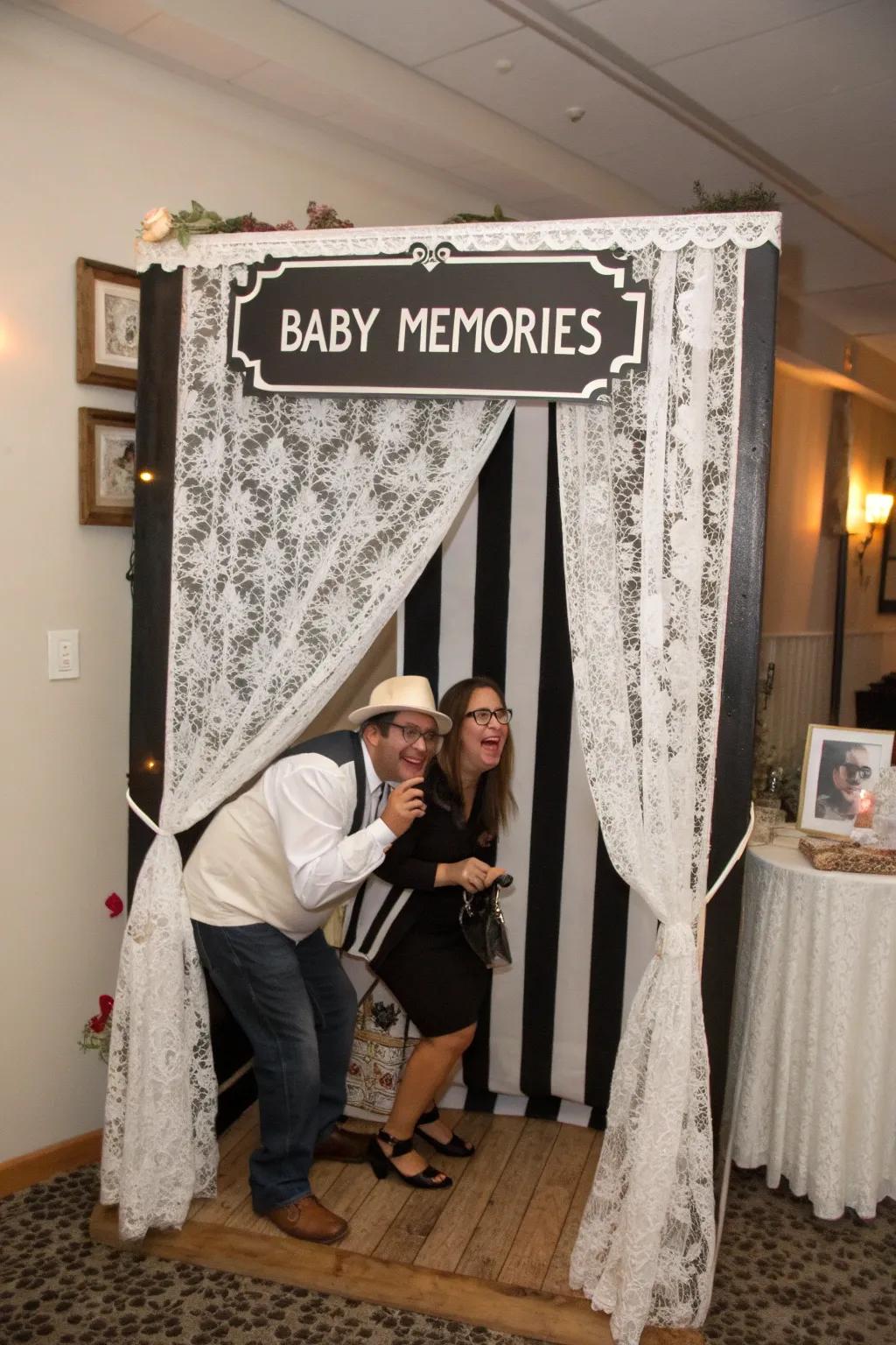 A fun photo booth featuring black and white props.