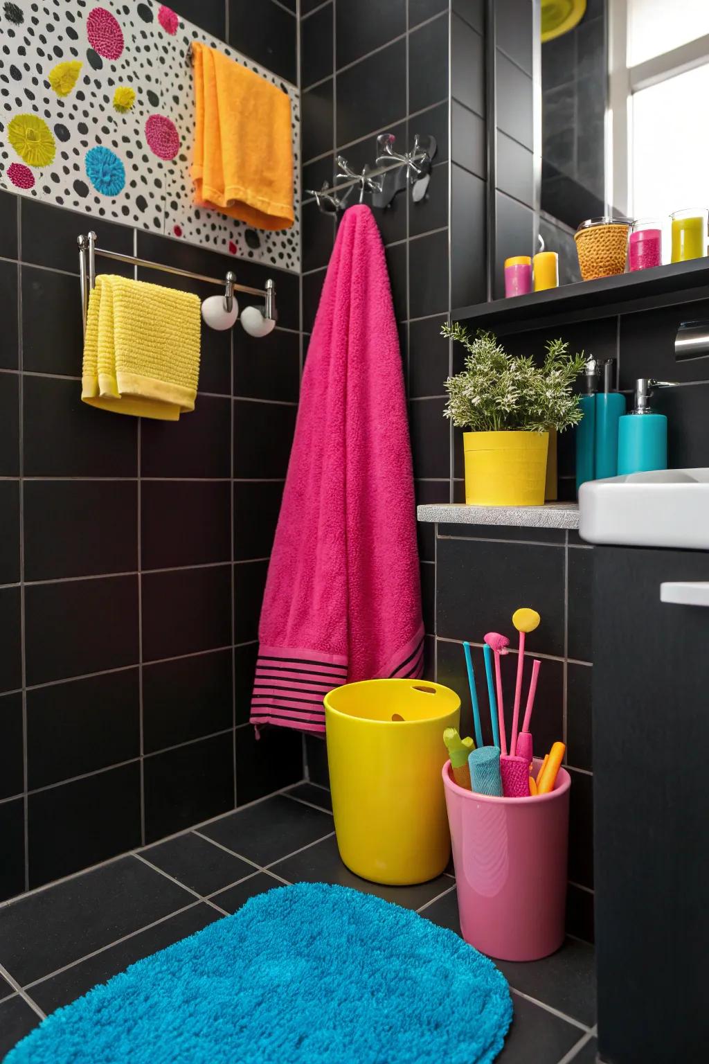 Vibrant hues pop beautifully against a black setting.