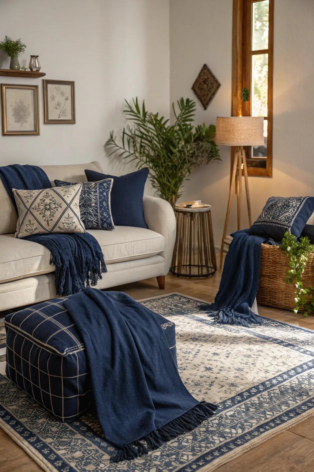 Snug deep-sea azure accents for the living expanse