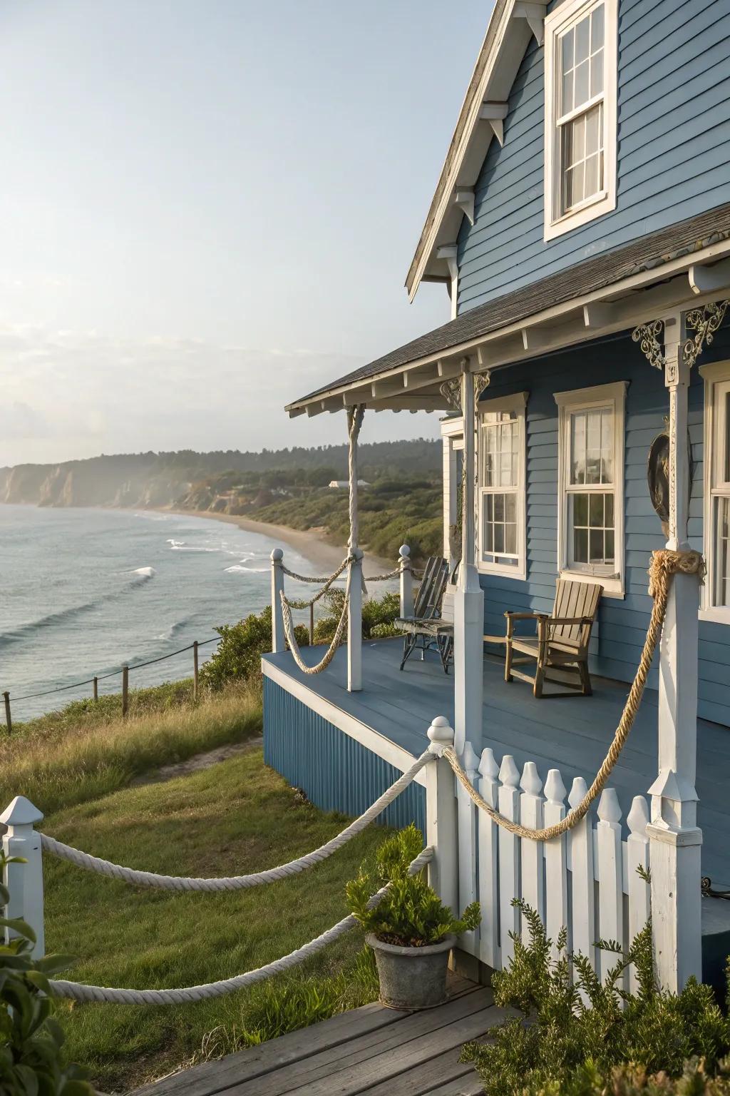 Cordage features bring a seaside vibe to blue dwellings.