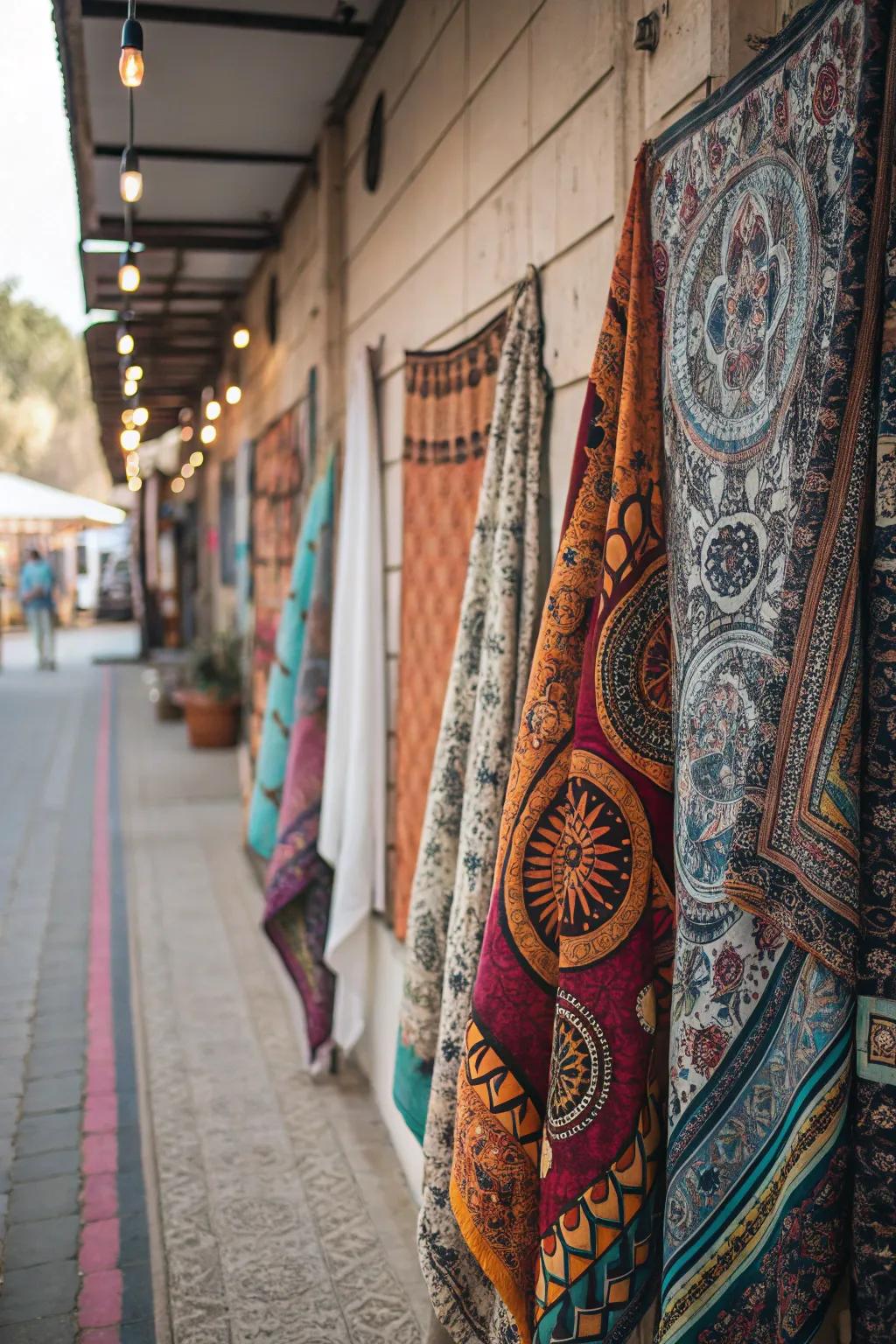 Patterns add vibrancy and comfort to this bohemian wall.
