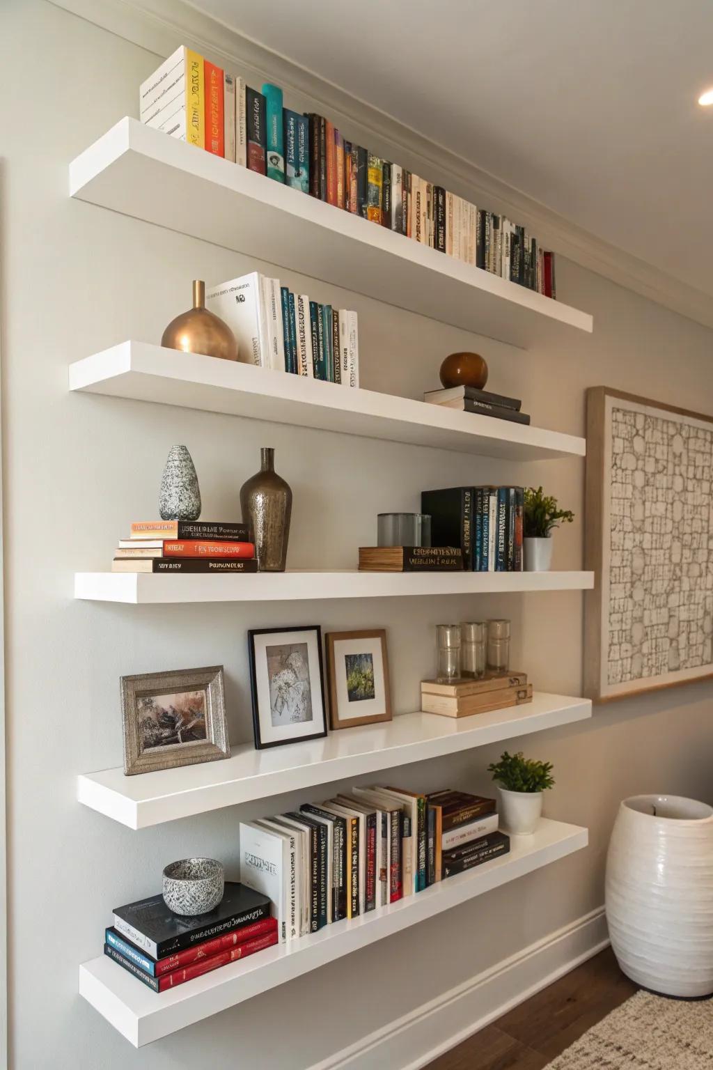 Floating shelves for a contemporary touch.