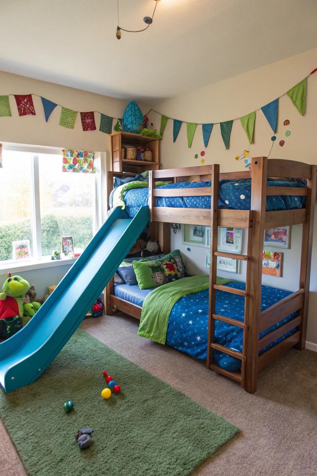 A slide injects an enjoyable twist into conventional bunks.
