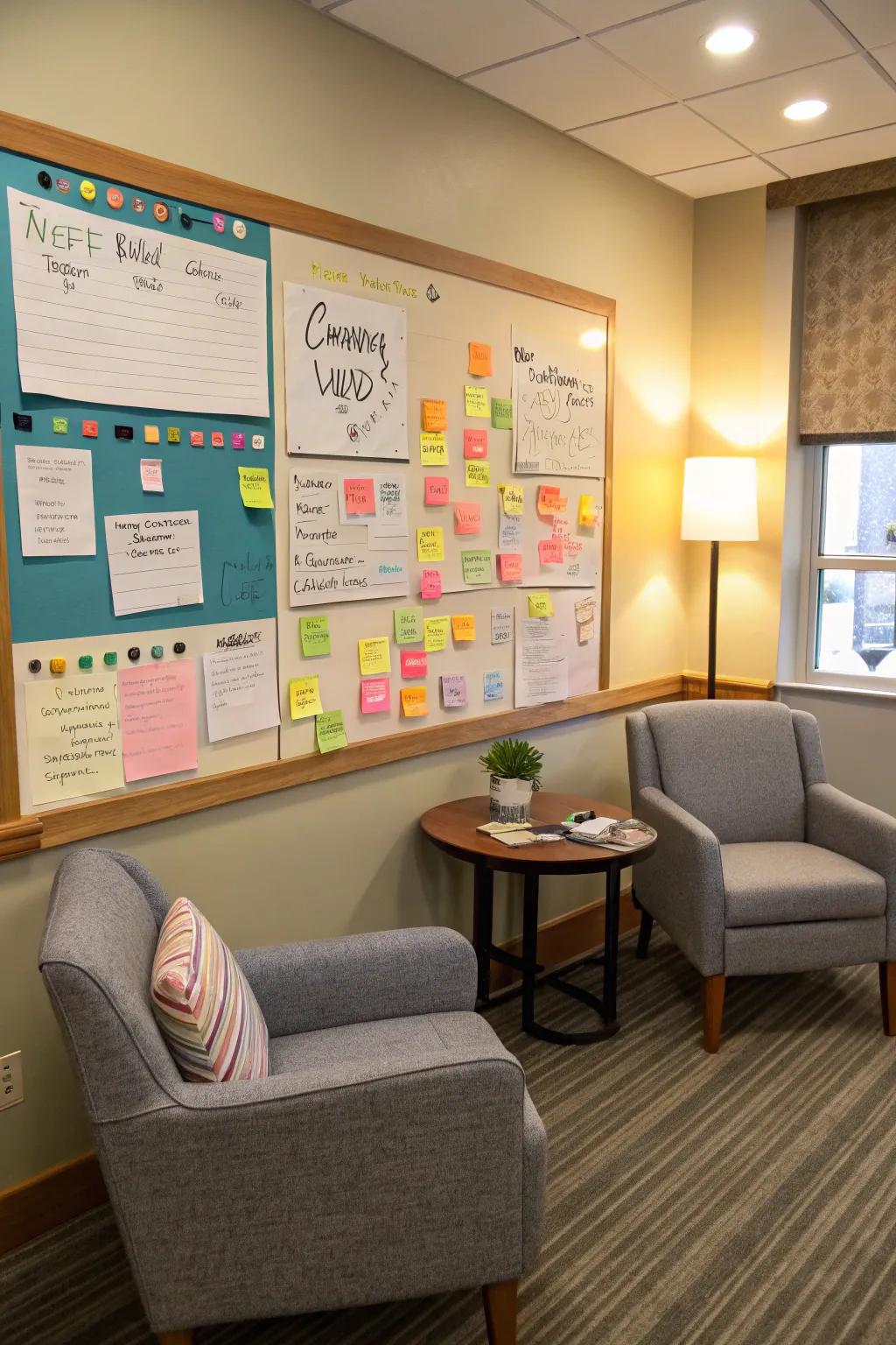 A display board fosters communication and engagement.