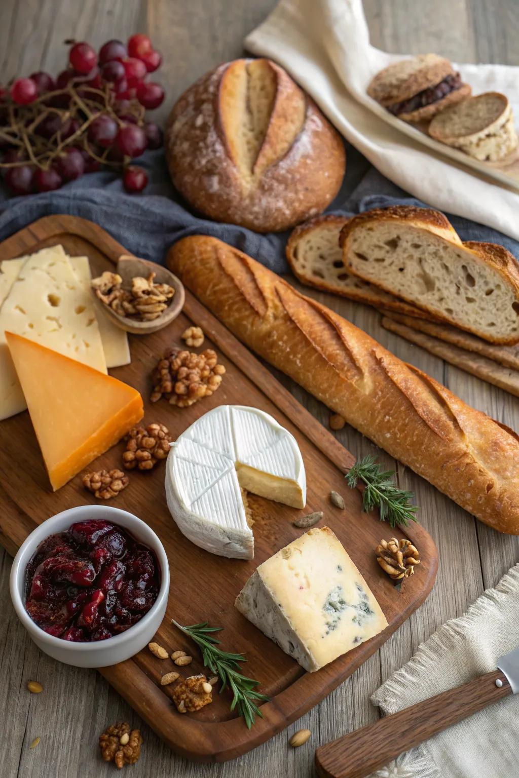 A timeless artisan bread and cheese slab for hearty flavor.