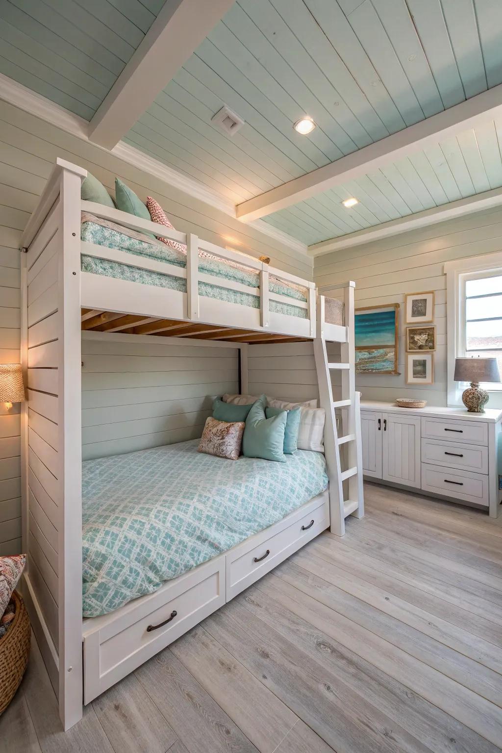 Textured plank finish adds coastal charm to your space.