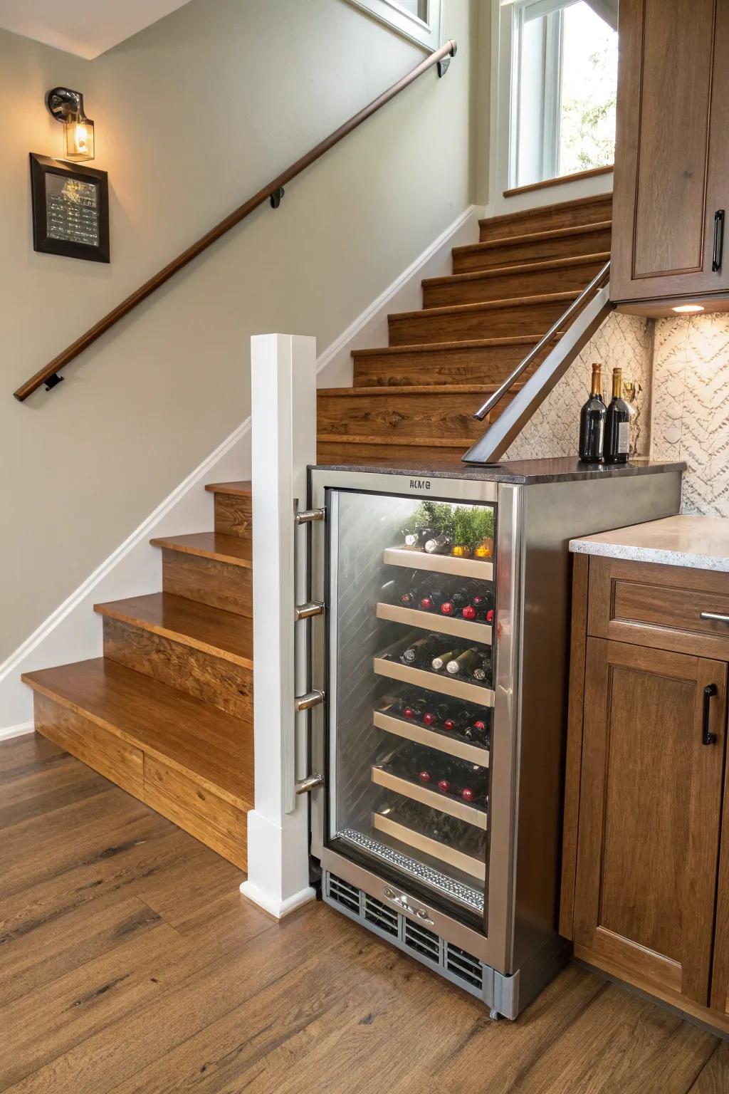 Turn the space under your stairs into a wine enthusiast’s dream spot.