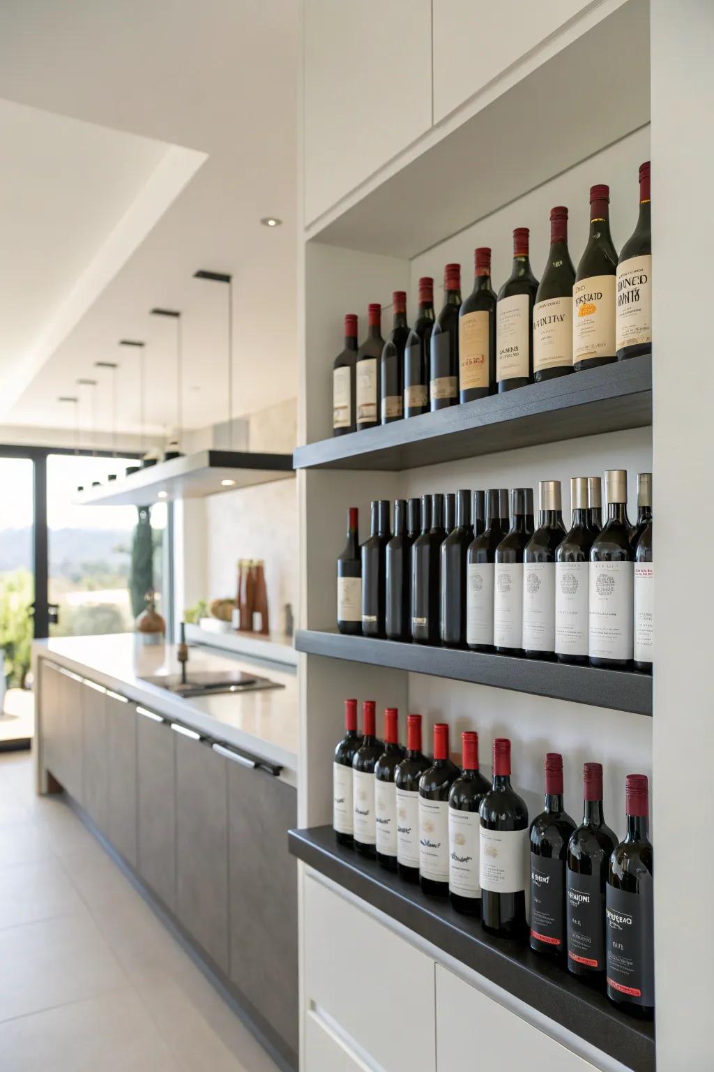 Floating ledges that elegantly display your wine collection.