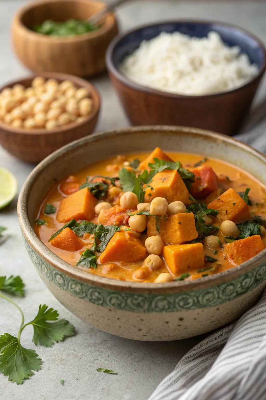 A flavorful sweet potato and bean curry, brimming with deliciousness.