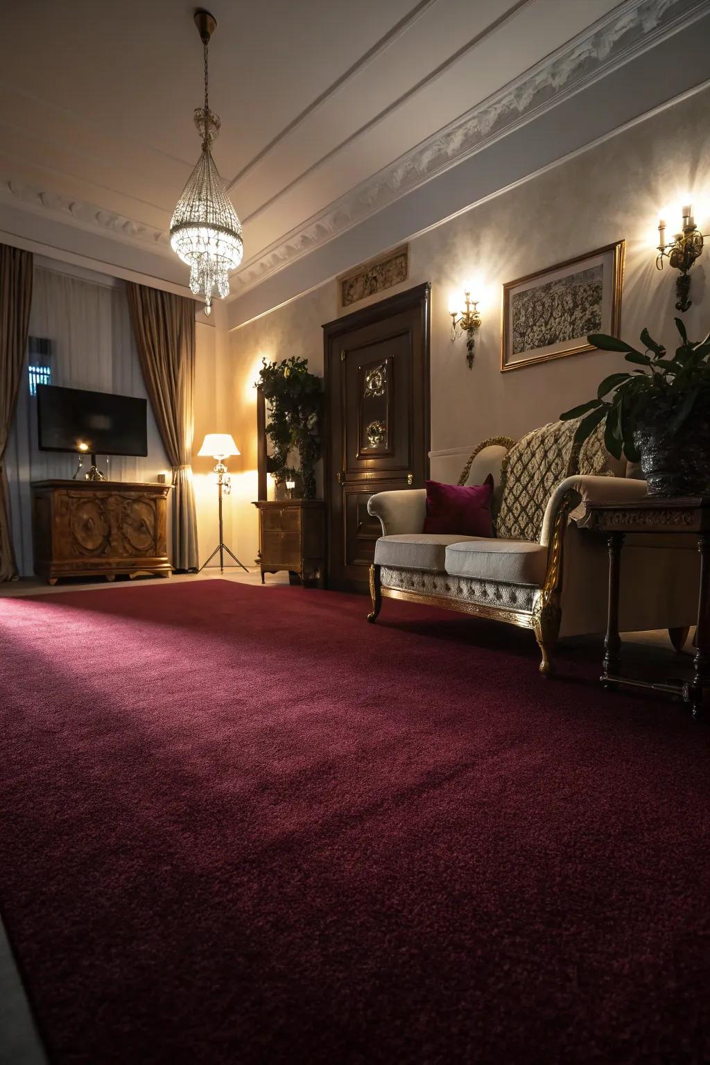 Radiance and shadows play beautifully across a claret floor covering.