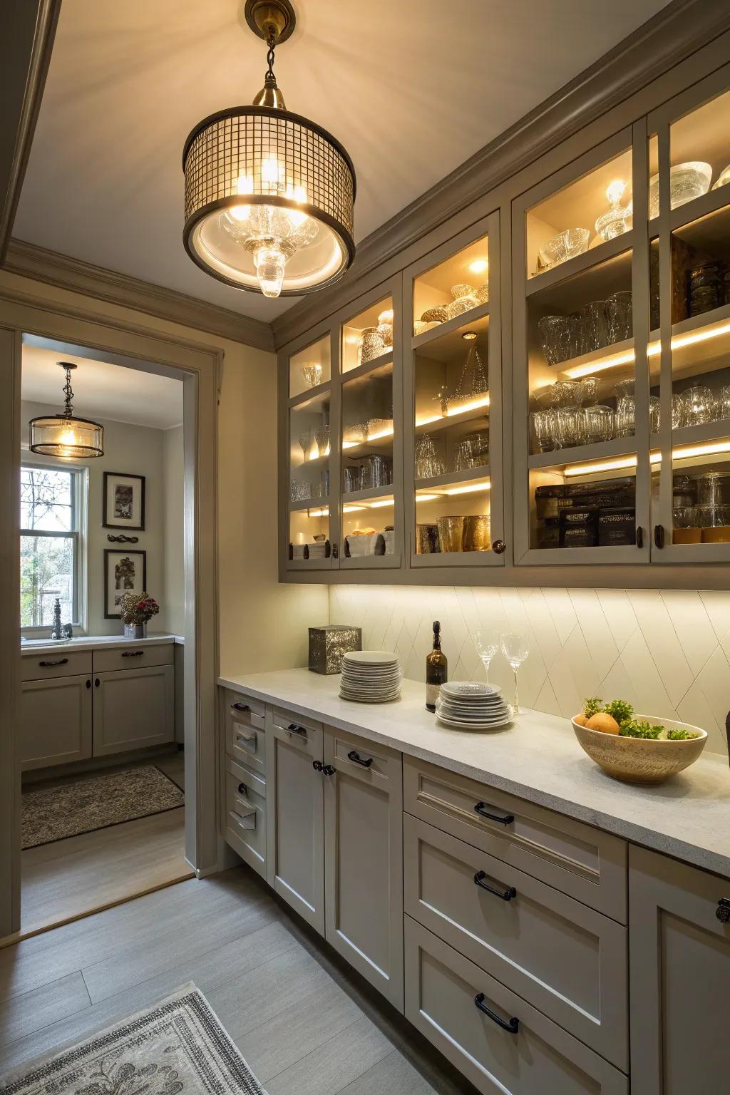 Tiered lighting enhances both function and mood.