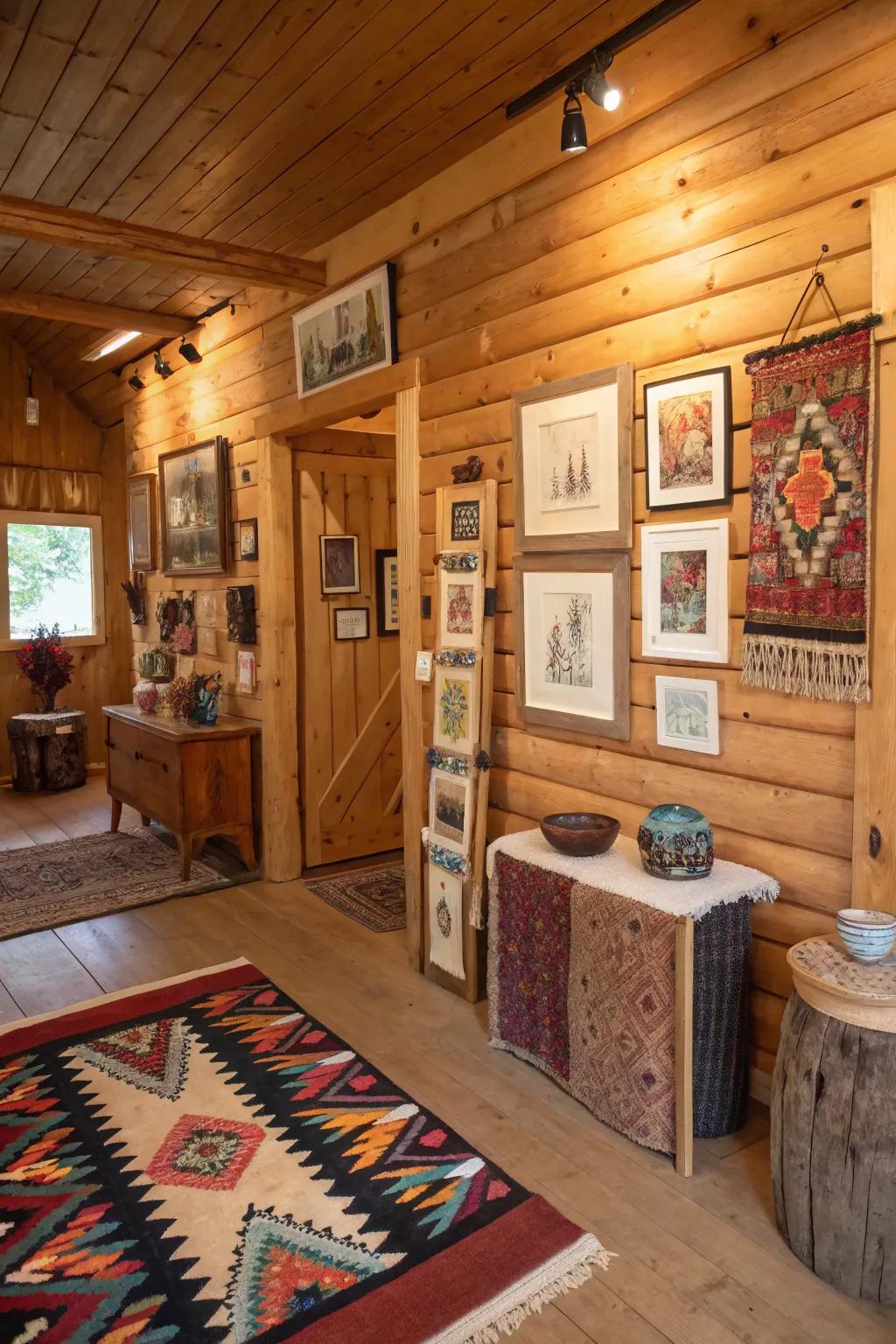 Cabin decorated with elements of art