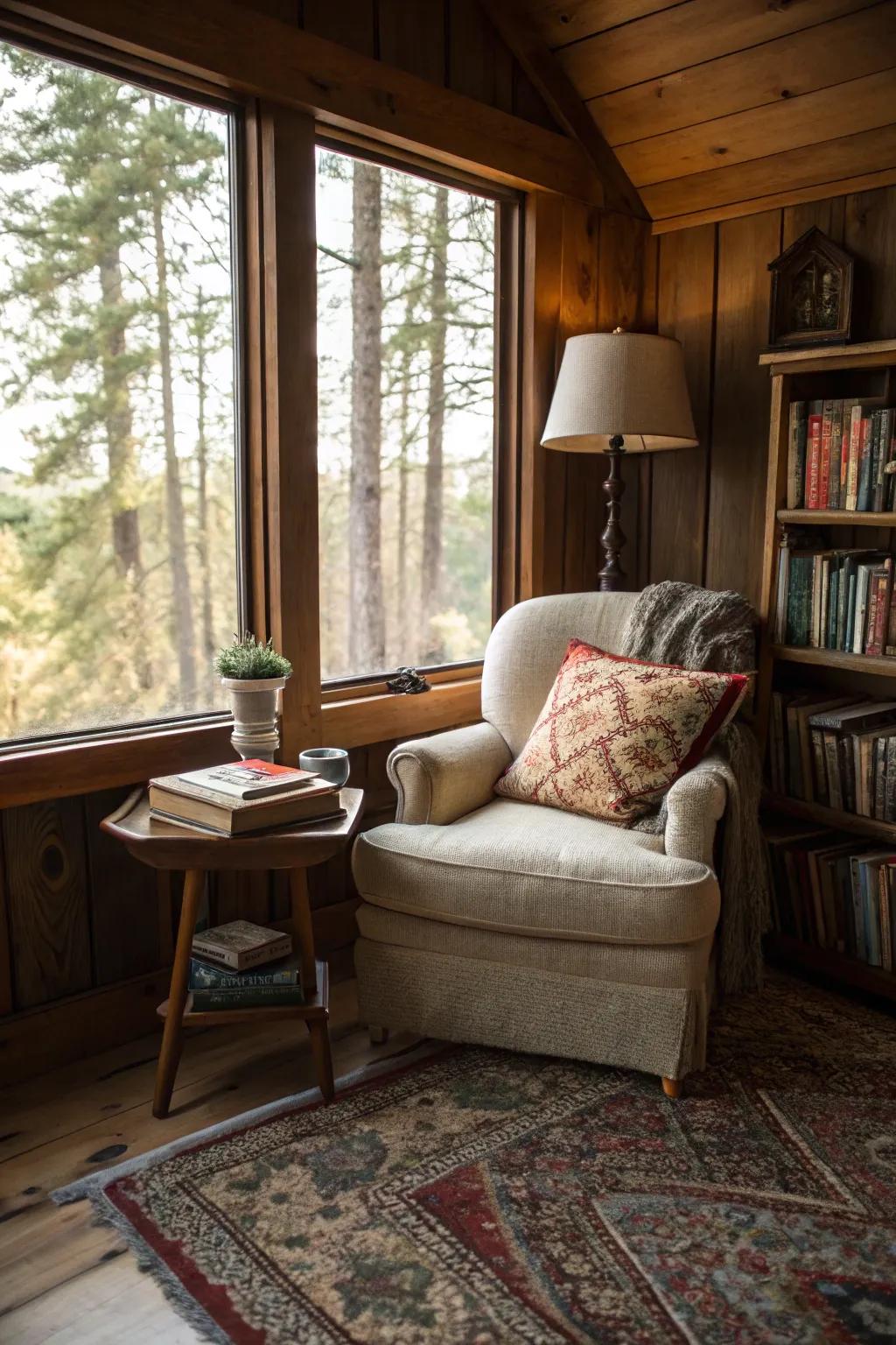 A reading corner offers a personal sanctuary.