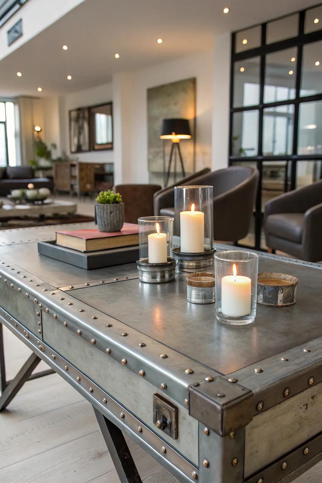 The modern appeal of light centerpieces is accentuated by industrial elements.