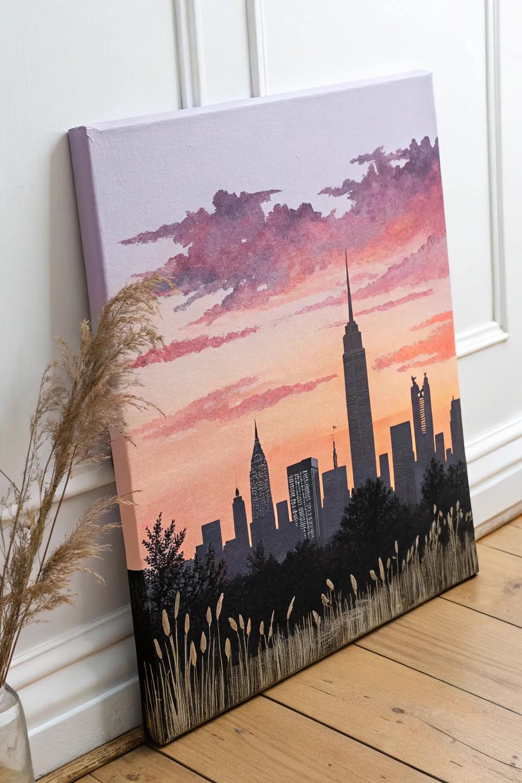 Capture the serene beauty of urban sunsets with minimalist grace, adding a touch of elegance to your personalized sanctuary.