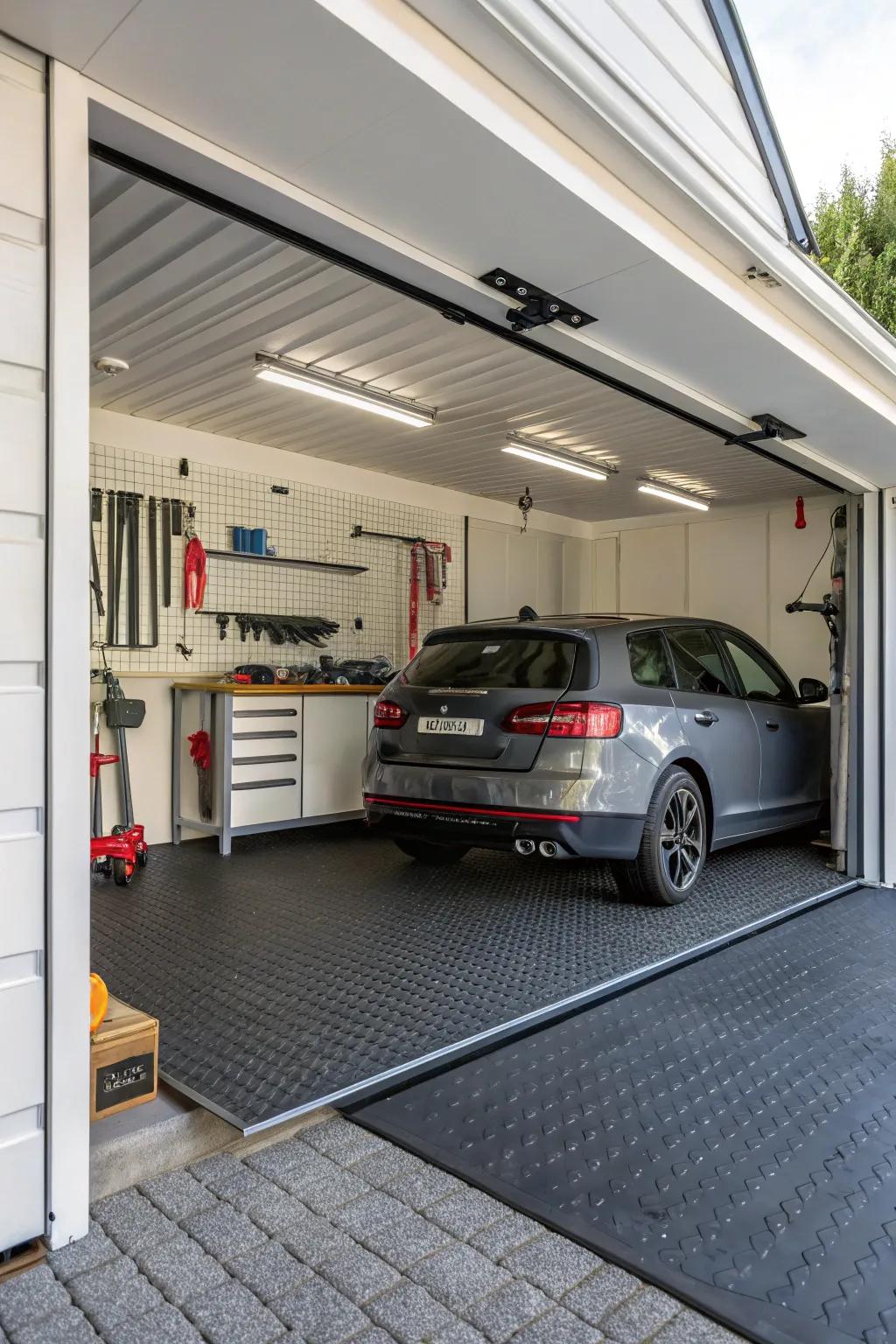 Resilient flooring provides safety and comfort in your carport.