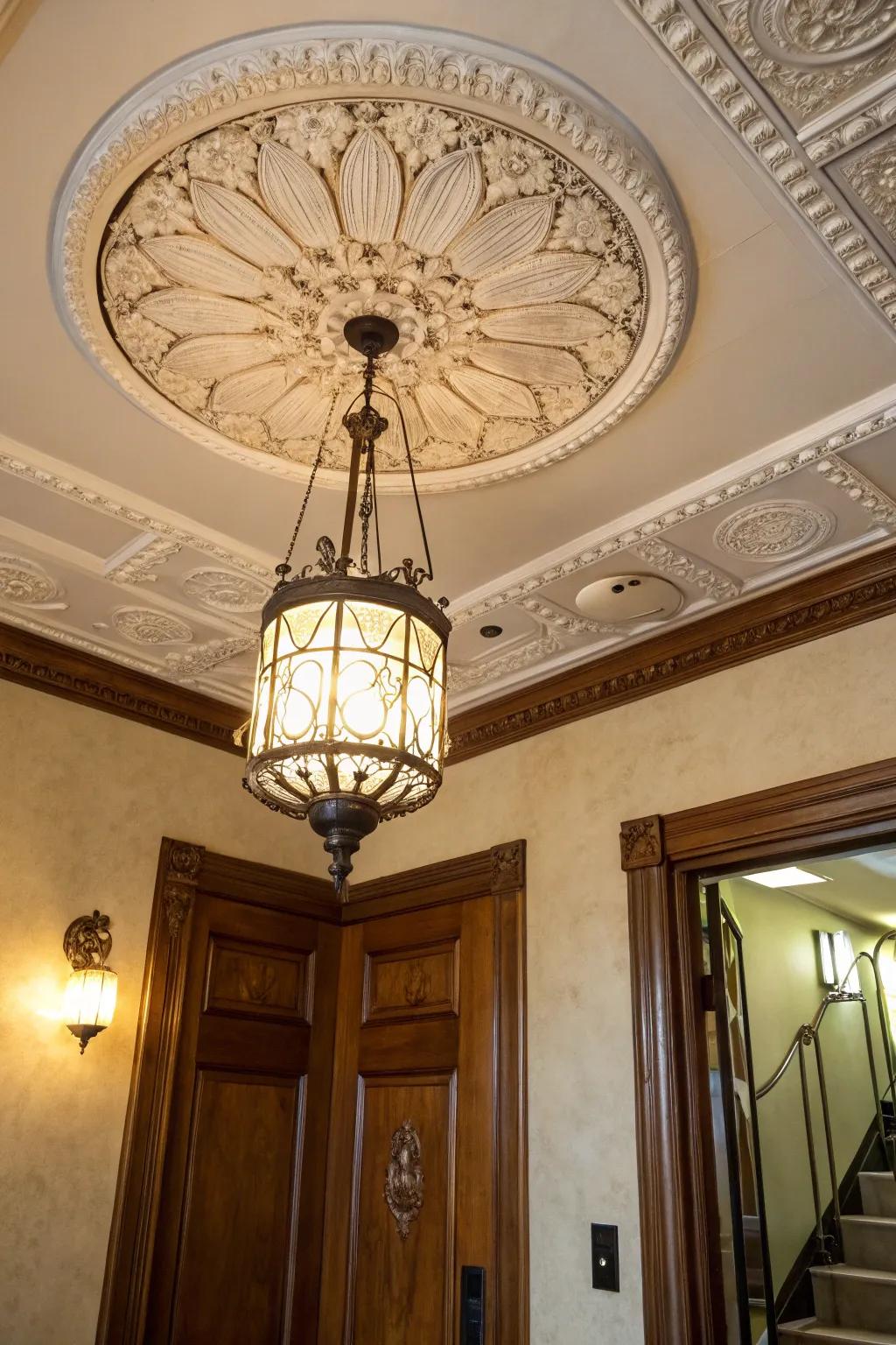 Surround lighting fixtures employing sophisticated ceiling rosettes.