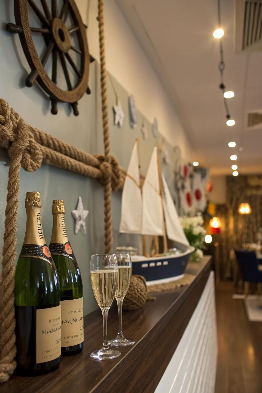 Themed decor elements enhance this sparkling beverage display.